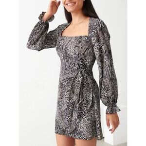 & Other Stories Flowy Leopard Print Mini Dress Puff Sleeves Side Tie Skirt 4